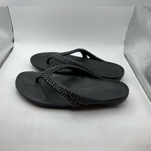 Crocs Monterey Diamanté women’s black flat sandals size 6